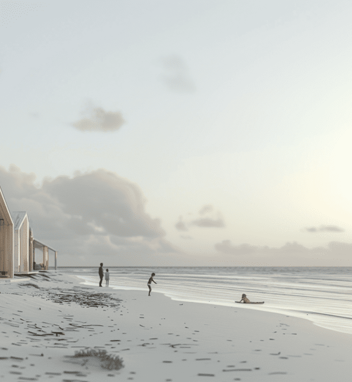 perspective extérieure, perspective intérieure, complexe hotelier et village vacances à l'ile de ré, 3D , immobilier de luxe, immobilier haut de gamme