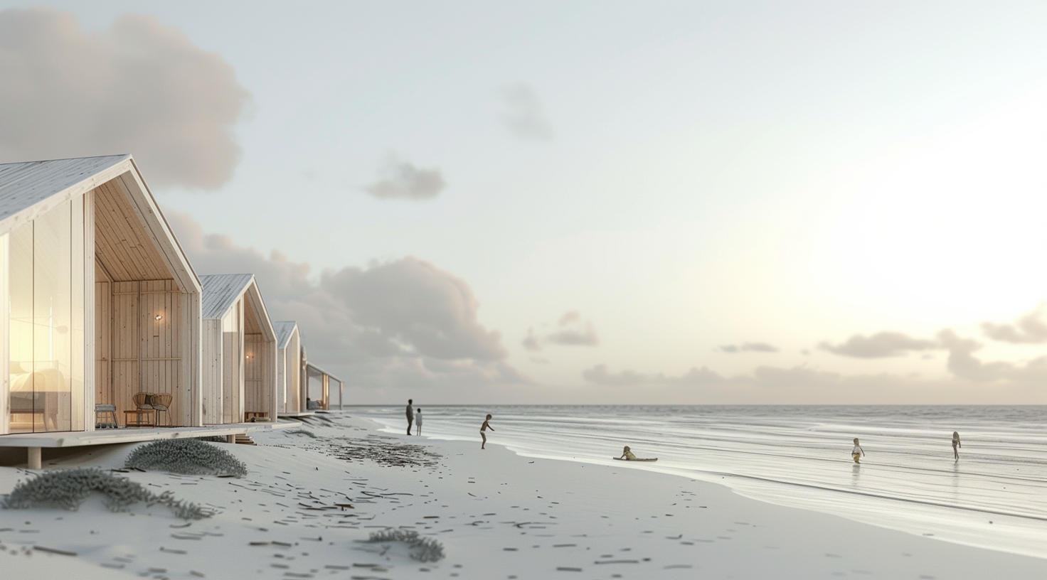 perspective extérieure, perspective intérieure, complexe hotelier et village vacances à l'ile de ré, 3D , immobilier de luxe, immobilier haut de gamme