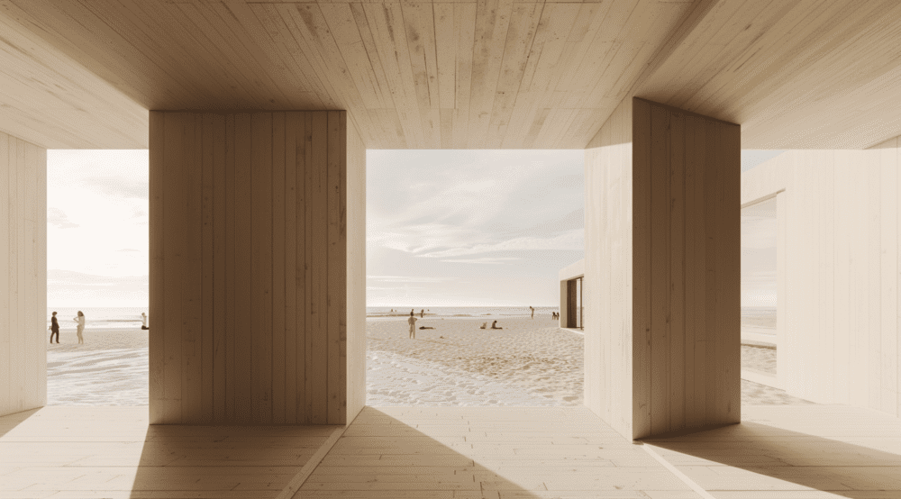 perspective extérieure, perspective intérieure, complexe hotelier et village vacances à l'ile de ré, 3D , immobilier de luxe, immobilier haut de gamme